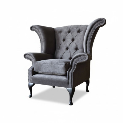 Armchair Wingback Chesterfield Fabric Living Room Polyester Design Gray