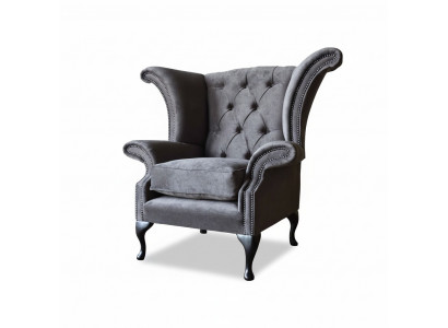 Armchair Wingback Chesterfield Fabric Living Room Polyester Design Gray