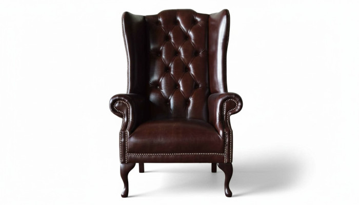 Single-seat armchair brown living room leather design Chesterfield wingback chair
