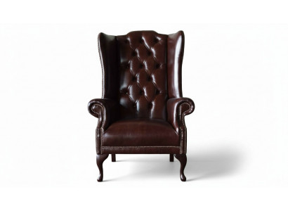 Single-seat armchair brown living room leather design Chesterfield wingback chair