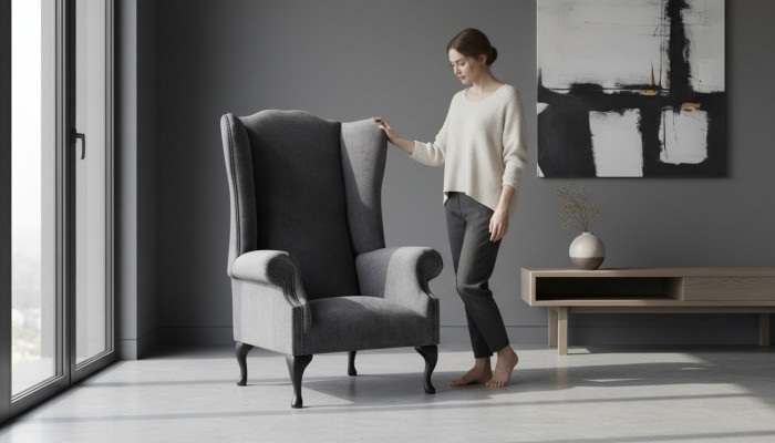Wing chair design upholstered sofa couch Chesterfield textile furniture