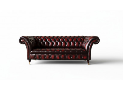 Chesterfield Leather Sofa 3 Seater Brown Designer Couch Luxury Upholstery New