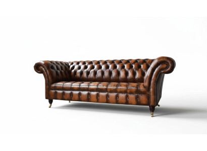 Chesterfield 3-seater sofa leather sofa couch upholstery seat brown new sofas