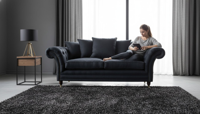 Sofa Textile Fabric 3-Seater Couch Designer Seat Upholstery Black XXL big