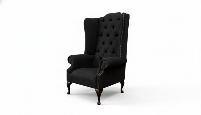 Wing chair armchair seater black design upholstery Chesterfield textile new