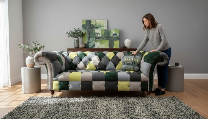 Beautiful stylish 3-seater Chesterfield sofa for the living room.