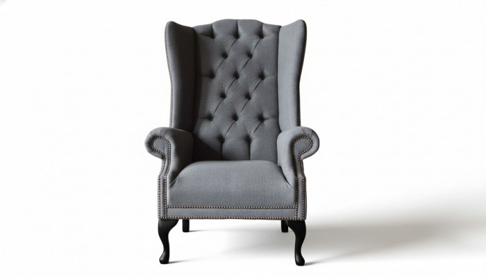 Chesterfield Wing Chair Sofa Couch Upholstered 1-Seater Gray Armchair Fabric