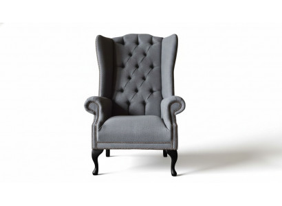 Chesterfield Wing Chair Sofa Couch Upholstered 1-Seater Gray Armchair Fabric