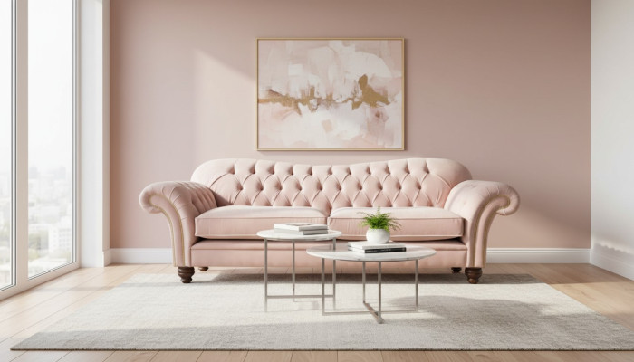 Sofa 3-seater Chesterfield couch seat textile fabric couches pink upholstery