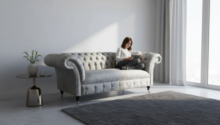 Chesterfield Design Sofa Couch 2-Seater Upholstery Gray Sofas Couches New