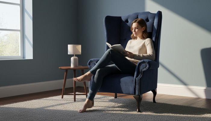 Chesterfield Design Armchair Upholstery Luxury Blue Textile Couches Wing Chair