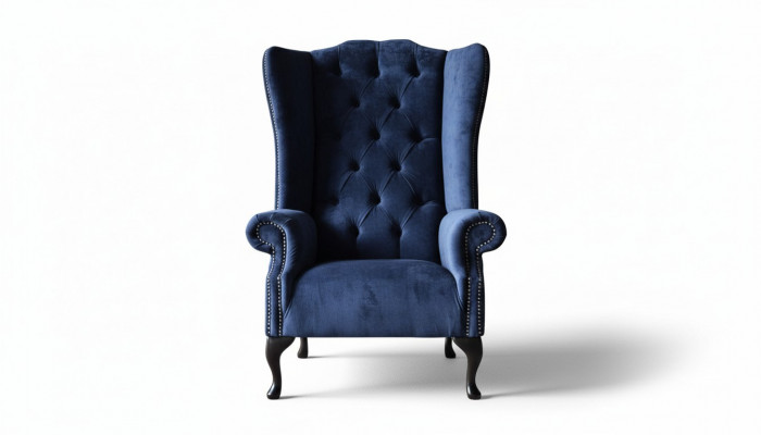 Chesterfield Design Armchair Upholstery Luxury Blue Textile Couches Wing Chair