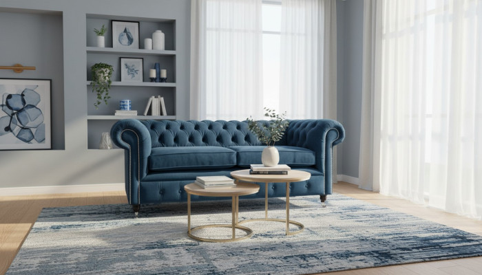 Sofa 3-seater Couch Chesterfield Upholstery Seat Fabric Textile Design New