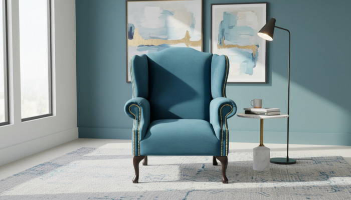 Wingback armchair single-seater Chesterfield couch blue sofa upholstery furniture new