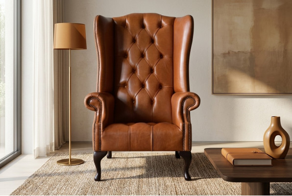 Armchair Wingback Chair Chesterfield Luxury Seater Living Room Brown New