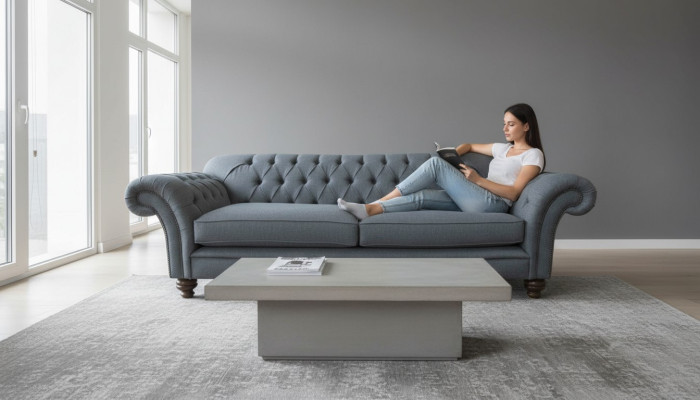 Sofa Luxury Textile Chesterfield Couch Sofas Upholstery 3 Seater Gray Design
