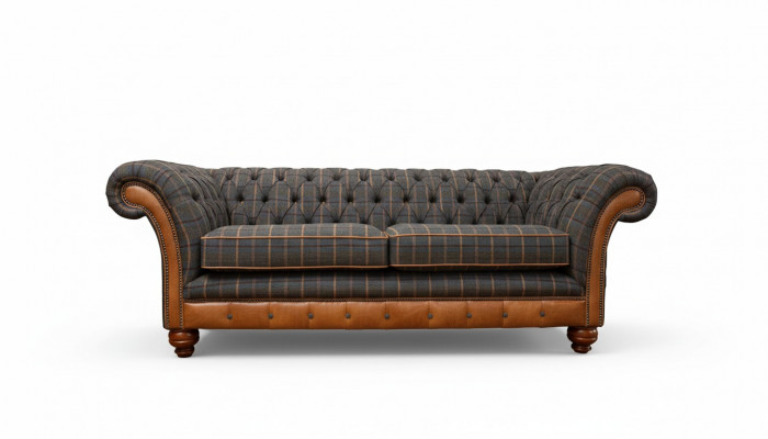 3-seater designer sofa couch upholstered in brown fabric textile new