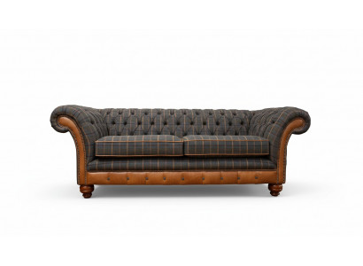 3-seater designer sofa couch upholstered in brown fabric textile new