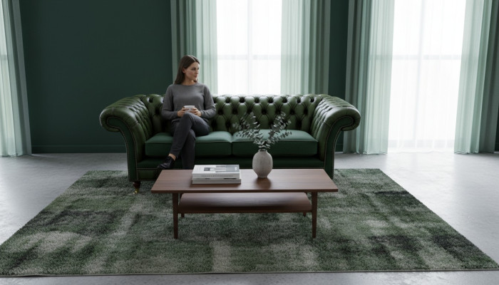 Design Sofa 3-seater Upholstery Leather Sofas Fabric Chesterfield Green