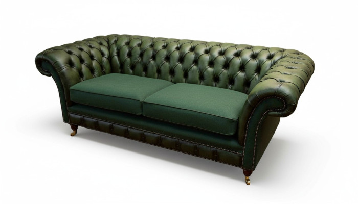 Design Sofa 3-seater Upholstery Leather Sofas Fabric Chesterfield Green