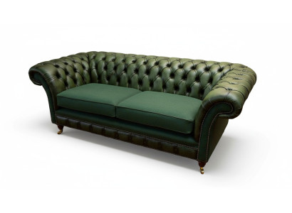 Design Sofa 3-seater Upholstery Leather Sofas Fabric Chesterfield Green