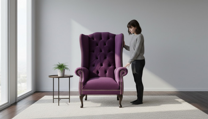 Wing chair armchair design upholstery sofa couch Chesterfield textile new