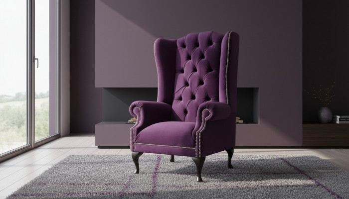 Wing chair armchair design upholstery sofa couch Chesterfield textile new