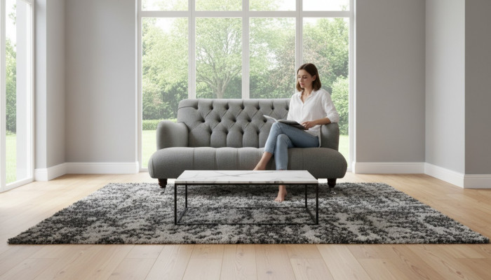 Luxury three-seater gray sofa, two-seater design Chesterfield furniture couches