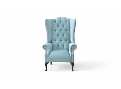 Baby blue wing chair armchair design upholstered sofa couch Chesterfield textile new