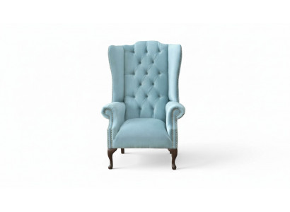 Baby blue wing chair armchair design upholstered sofa couch Chesterfield textile new