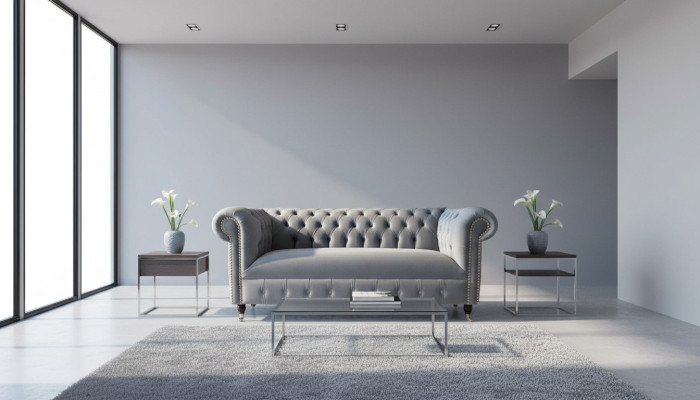 Chesterfield Gray Couch Three-Seater Sofa Couches Sofas Velvet Furniture 230cm