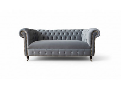 Chesterfield Gray Couch Three-Seater Sofa Couches Sofas Velvet Furniture 230cm