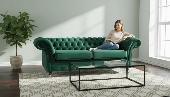 Chesterfield 3-seater upholstered couch sofa textile modern style fabric new
