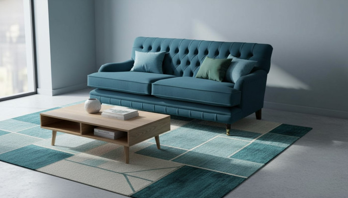 Chesterfield Design Luxury Upholstered Sofa 3-Seater Blue Couch Fabric New