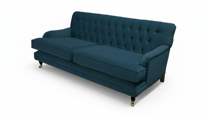 Chesterfield Design Luxury Upholstered Sofa 3-Seater Blue Couch Fabric New