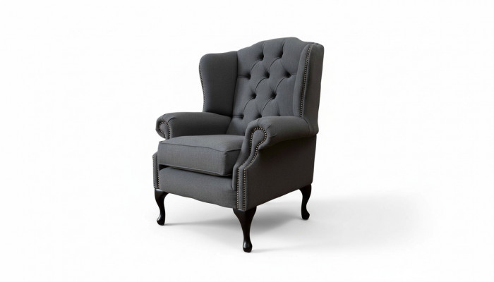Gray Wing Chair Armchair Design Upholstered Sofa Couch Chesterfield Textile New