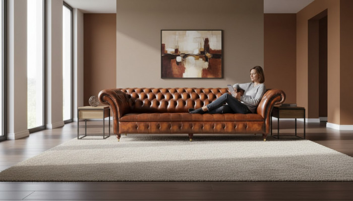 Sofa 4-seater Chesterfield design luxury sofa upholstered couch new brown