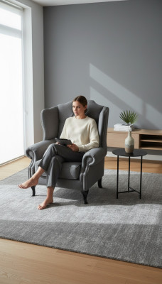 Armchair Wingback Chair Fabric Gray Living Room Polyester 1 Seater Modern New