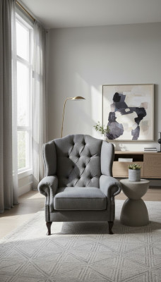 Armchair Wingback Chair Fabric Gray Living Room Polyester 1 Seater Modern New