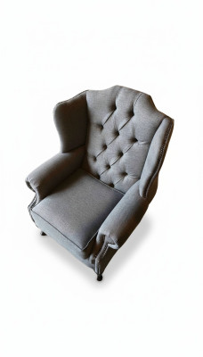 Armchair Wingback Chair Fabric Gray Living Room Polyester 1 Seater Modern New