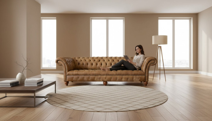 Sofa 4 Seater Chesterfield Upholstery Living Room Design Luxury Wood New
