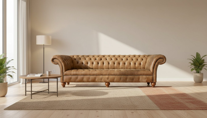 Sofa 4 Seater Chesterfield Upholstery Living Room Design Luxury Wood New