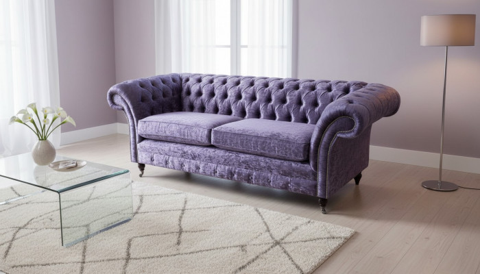 Chesterfield three-seater sofa 3-seater living room sofa purple fabric couch