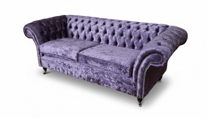 Chesterfield three-seater sofa 3-seater living room sofa purple fabric couch