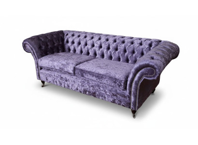 Chesterfield three-seater sofa 3-seater living room sofa purple fabric couch