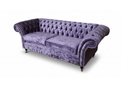 Chesterfield three-seater sofa 3-seater living room sofa purple fabric couch