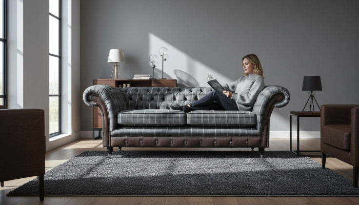 Sofa 3 seater sofas fabric couches design furniture three-seater gray Chesterfield