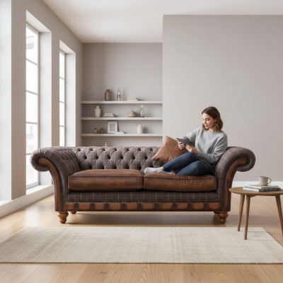Living Room Modern Sofa 3-Seater Design Style Furniture Chesterfield Sofas Gray New