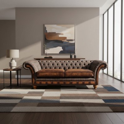 Living Room Modern Sofa 3-Seater Design Style Furniture Chesterfield Sofas Gray New