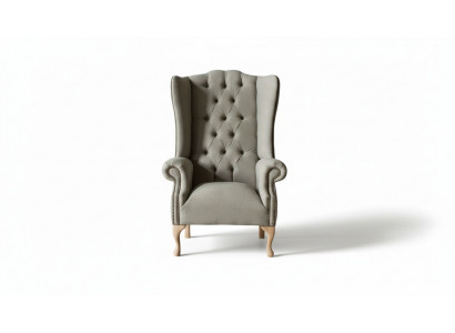 Gray wingback armchair armchair design upholstery Chesterfield fabric living room